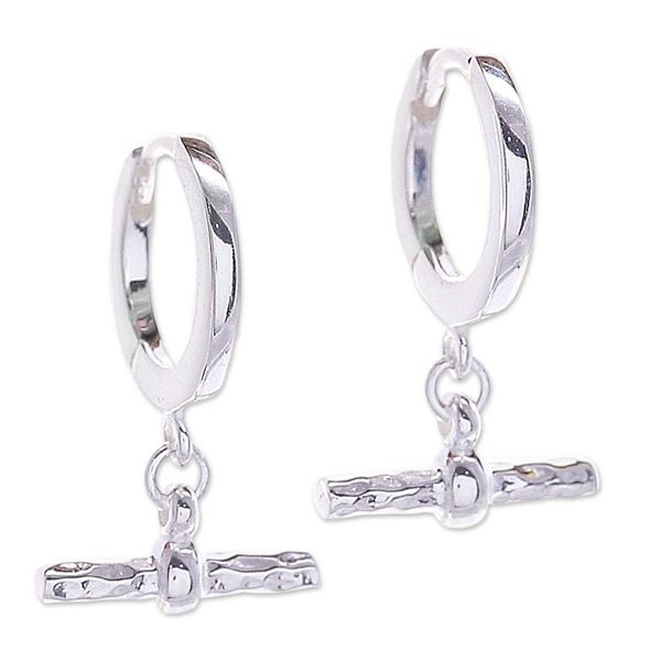 Alternate image for Modern Hammered Polished Sterling Silver Hoop Earrings Chic Spell