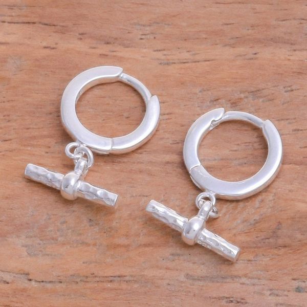 Alternate image for Modern Hammered Polished Sterling Silver Hoop Earrings Chic Spell