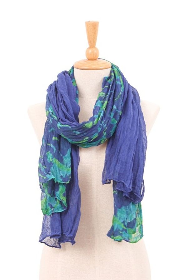 Alternate image for 2 Tie-Dyed Hand-Woven Blue and Green Batik Cotton Scarves Sea Splendor