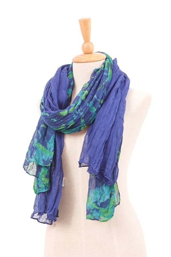 Alternate image for 2 Tie-Dyed Hand-Woven Blue and Green Batik Cotton Scarves Sea Splendor