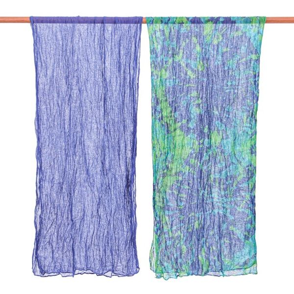 Alternate image for 2 Tie-Dyed Hand-Woven Blue and Green Batik Cotton Scarves Sea Splendor