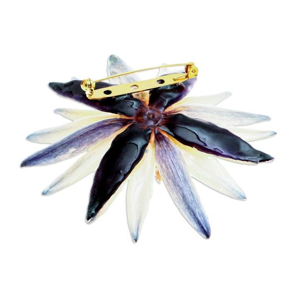 Alternate image for Blue and Ivory Natural Waterlily Flower Resin Brooch Pin Serene Rebirth