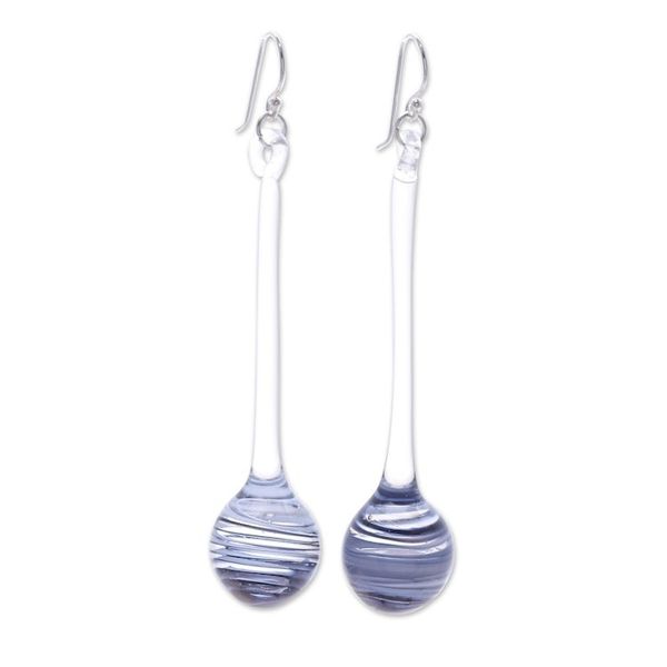 Alternate image for Handblown Abstract Clear and Black Glass Dangle Earrings Shadow Pendulum