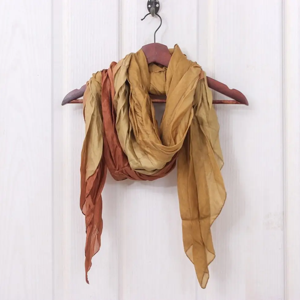 Handwoven Golden and Brown Soft Silk Scarf from Thailand 'Golden Instant'