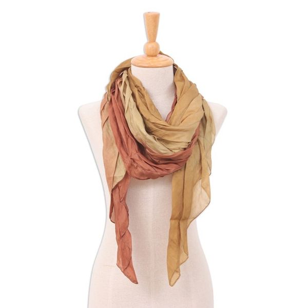 Alternate image for Handwoven Golden and Brown Soft Silk Scarf from Thailand Golden Instant