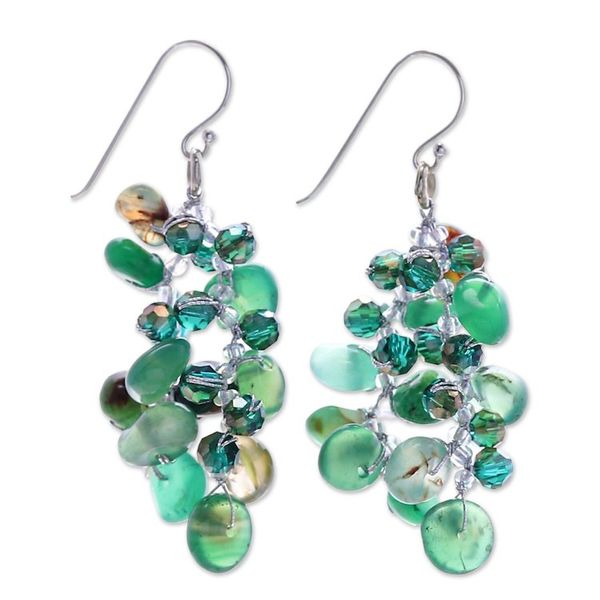 Alternate image for Green-Toned Chalcedony and Glass Beaded Waterfall Earrings Thoughtful Jewels