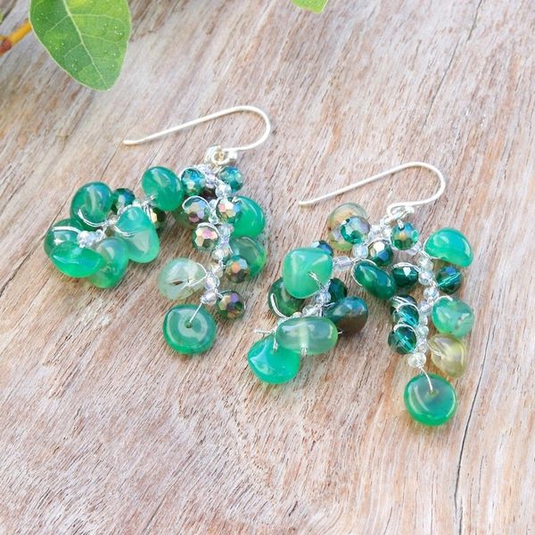 Alternate image for Green-Toned Chalcedony and Glass Beaded Waterfall Earrings Thoughtful Jewels