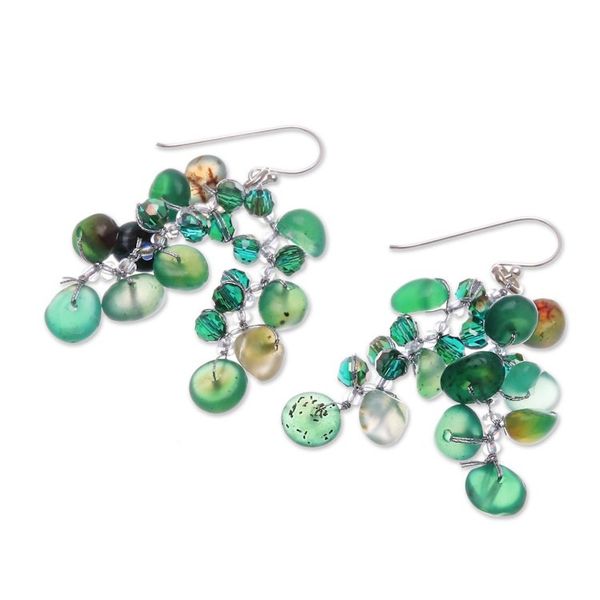 Alternate image for Green-Toned Chalcedony and Glass Beaded Waterfall Earrings Thoughtful Jewels