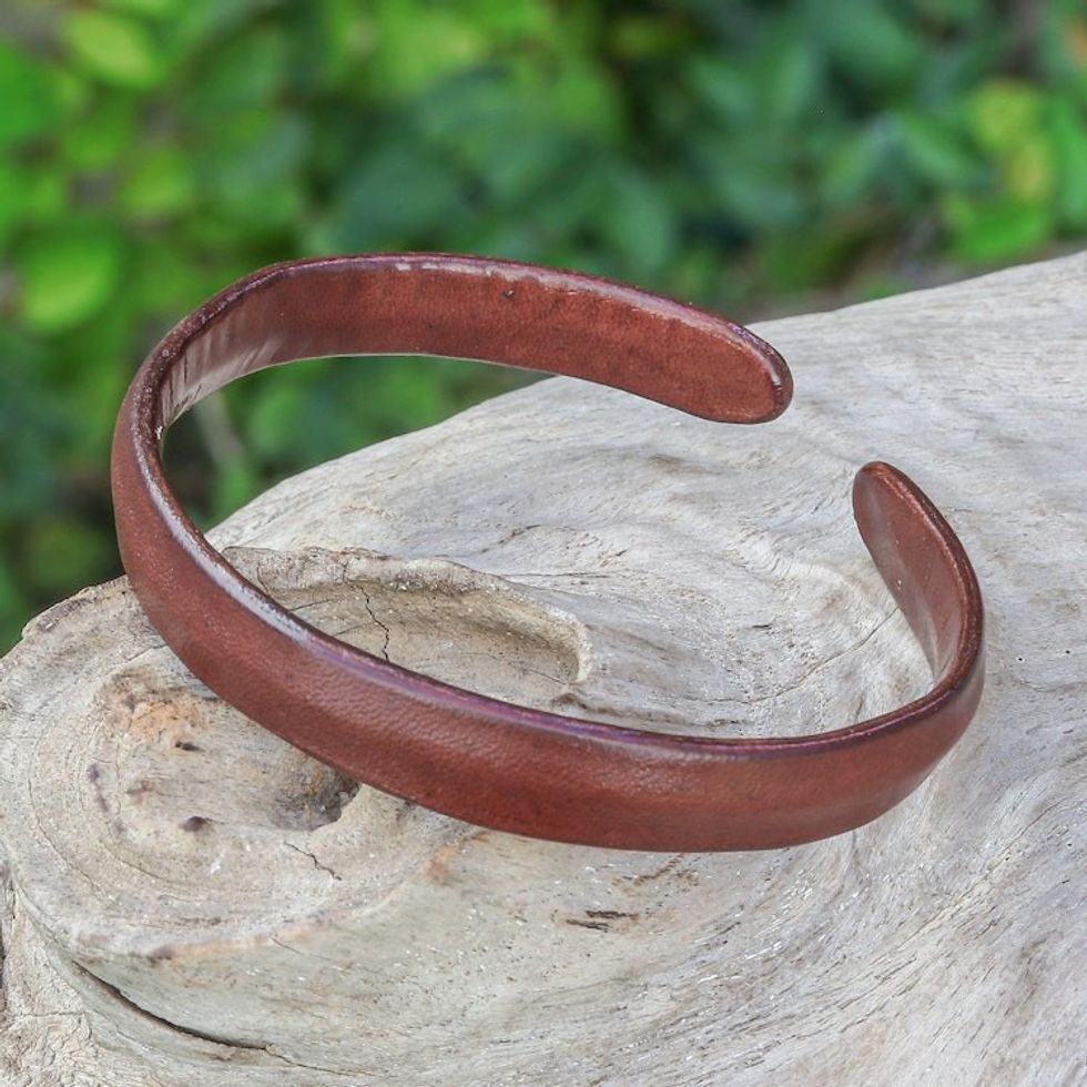 Handcrafted Modern Leather Cuff Bracelet in Brown 'Simply Resilient'