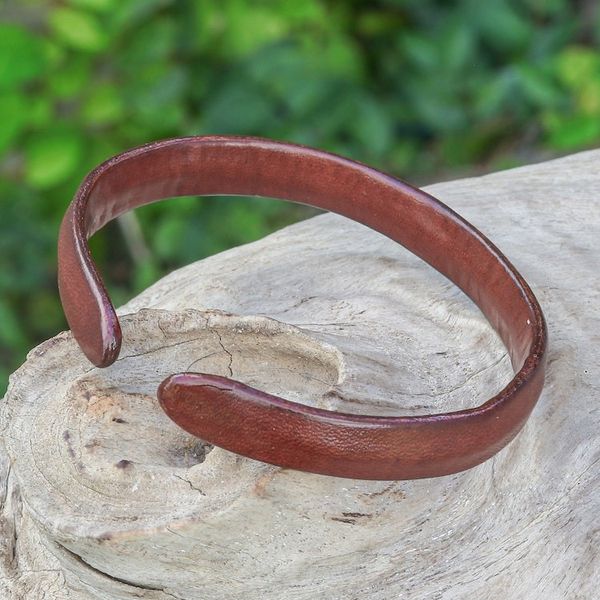 Alternate image for Handcrafted Modern Leather Cuff Bracelet in Brown Simply Resilient