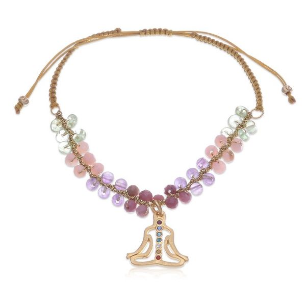 Alternate image for Multi-Gemstone Bracelet with Gold-Plated Chakra Pendant Seven Chakras