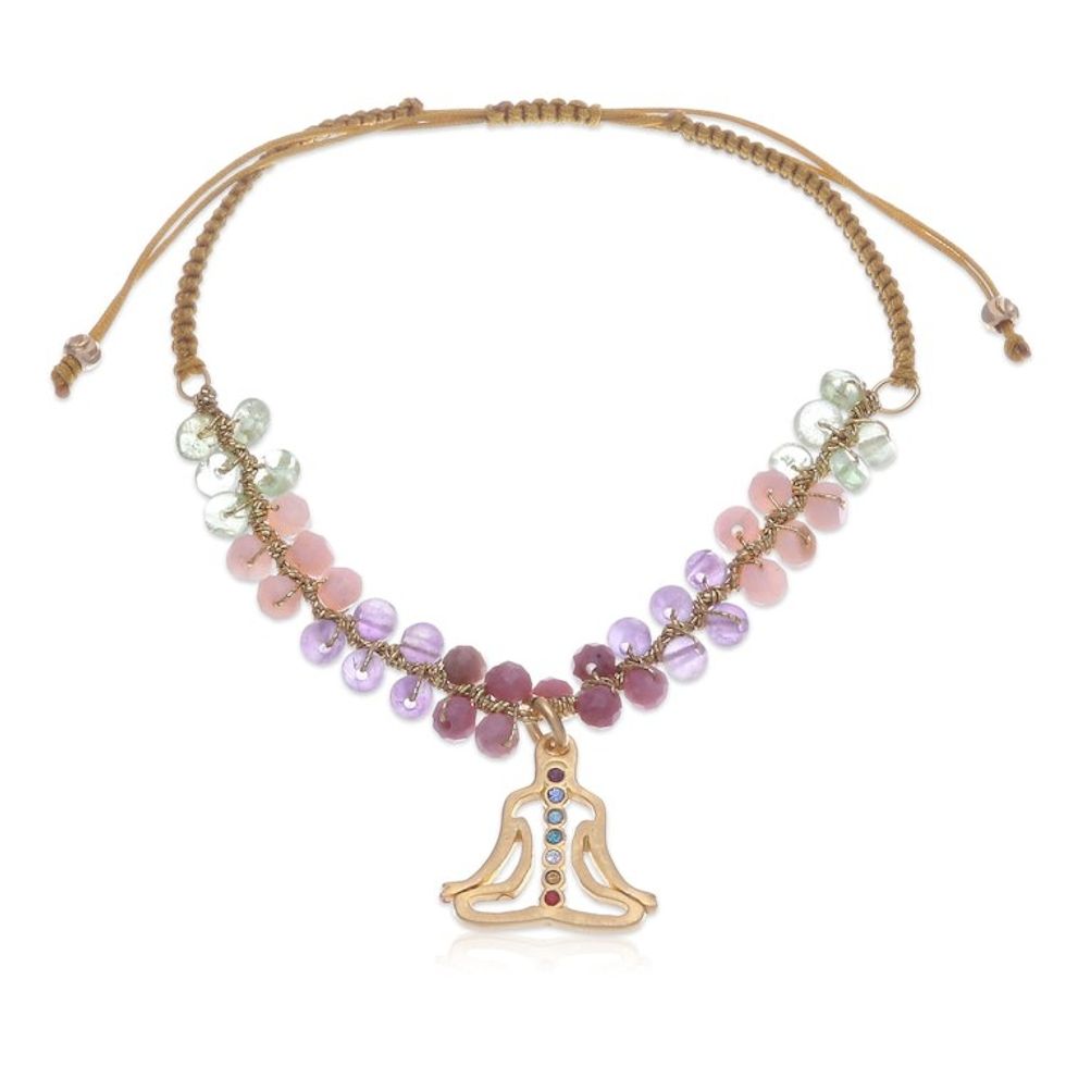 Multi-Gemstone Bracelet with Gold-Plated Chakra Pendant 'Seven Chakras'