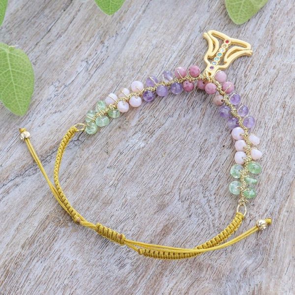Alternate image for Multi-Gemstone Bracelet with Gold-Plated Chakra Pendant Seven Chakras