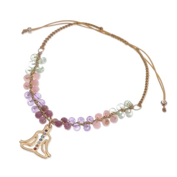 Alternate image for Multi-Gemstone Bracelet with Gold-Plated Chakra Pendant Seven Chakras