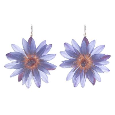 Alternate image for Gold-Accented Resin-Coated Purple Water Lily Dangle Earrings Chic Purple Water Lily