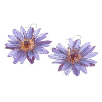 Alternate image for Gold-Accented Resin-Coated Purple Water Lily Dangle Earrings Chic Purple Water Lily