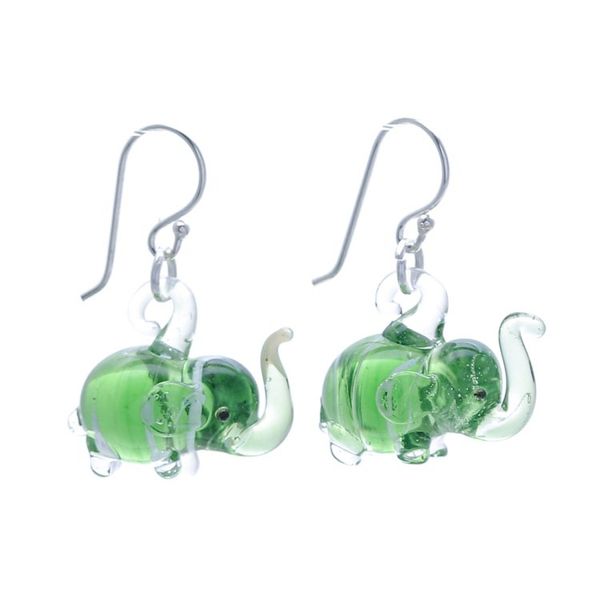 Alternate image for Handblown Striped Green Glass Elephant Dangle Earrings Elephant Vitality