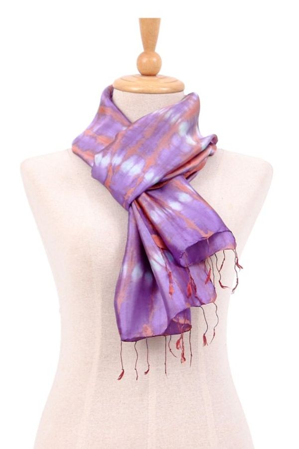 Alternate image for Artisan-Made Rayon and Silk Blend Fringed Scarf in Purple Purple Striped