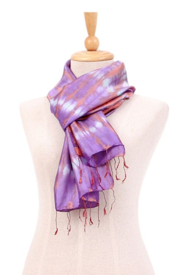 Alternate image for Artisan-Made Rayon and Silk Blend Fringed Scarf in Purple Purple Striped