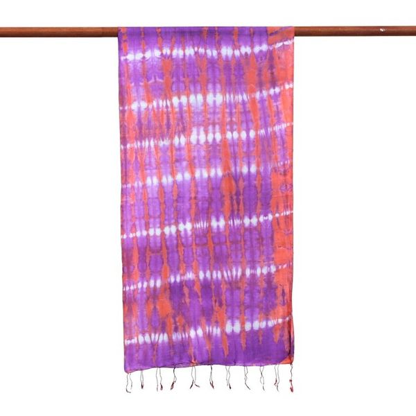 Alternate image for Artisan-Made Rayon and Silk Blend Fringed Scarf in Purple Purple Striped