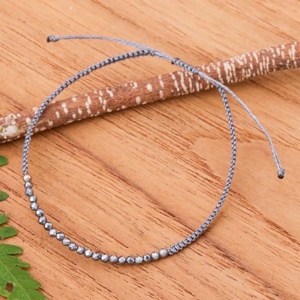 Alternate image for Adjustable Hematite Pendant Bracelet with Grey Macrame Cord Luxurious Delicacy
