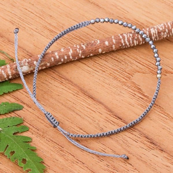 Alternate image for Adjustable Hematite Pendant Bracelet with Grey Macrame Cord Luxurious Delicacy