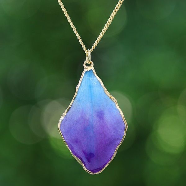 Alternate image for Blue and Purple Orchid 22k Gold-Accented Pendant Necklace Oneiric Petal