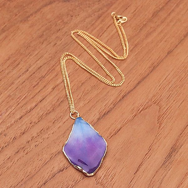 Alternate image for Blue and Purple Orchid 22k Gold-Accented Pendant Necklace Oneiric Petal