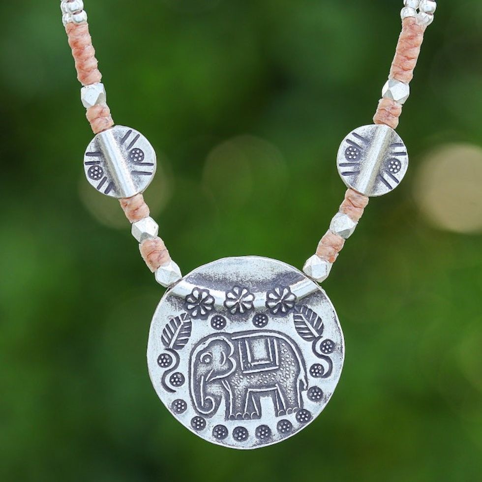 Elephant-Themed Thai-Made Karen Silver Pendant Necklace 'Thai Sage'