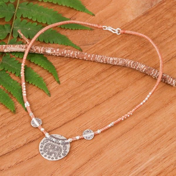 Alternate image for Elephant-Themed Thai-Made Karen Silver Pendant Necklace Thai Sage