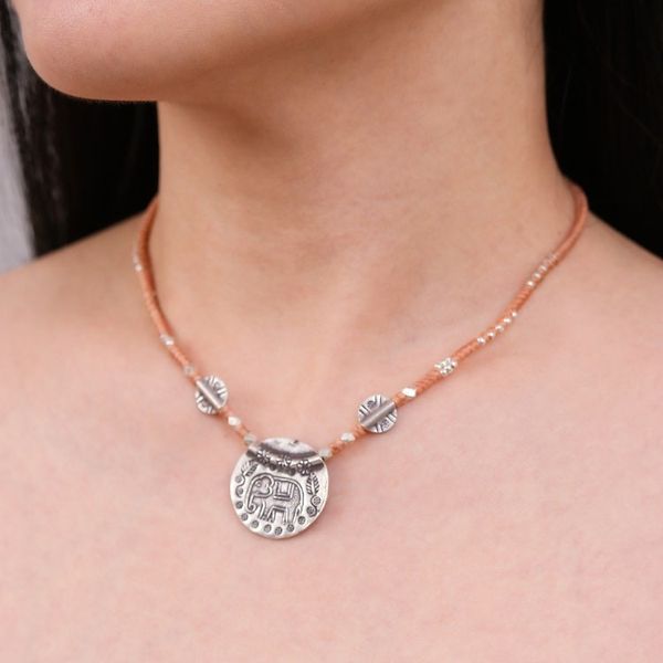 Alternate image for Elephant-Themed Thai-Made Karen Silver Pendant Necklace Thai Sage