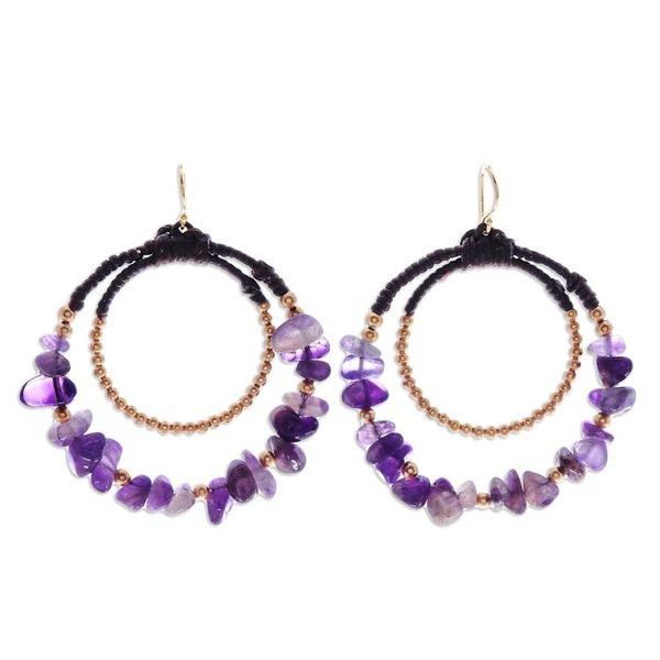 Alternate image for Polished Brass and Amethyst Beaded Dangle Earrings Wise Goddess