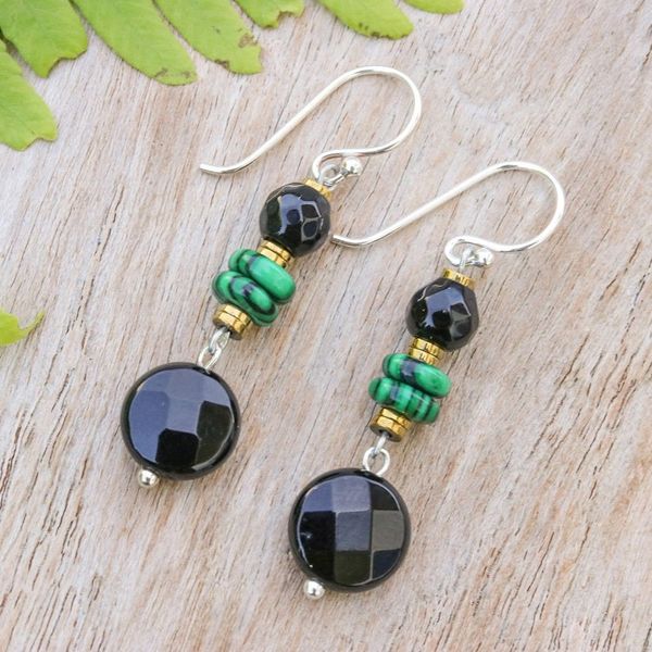 Alternate image for Multi-Gemstone Beaded Dangle Earrings in Green and Black Desired Heaven