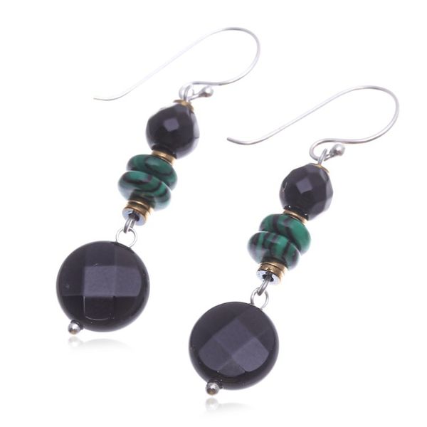 Alternate image for Multi-Gemstone Beaded Dangle Earrings in Green and Black Desired Heaven