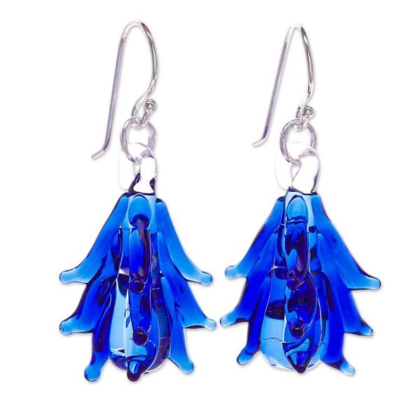 Alternate image for Tree-Inspired Handblown Glass Dangle Earrings in Royal Blue Royal Blue Tree