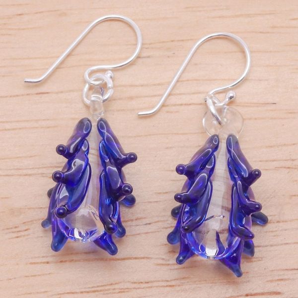 Alternate image for Tree-Inspired Handblown Glass Dangle Earrings in Royal Blue Royal Blue Tree