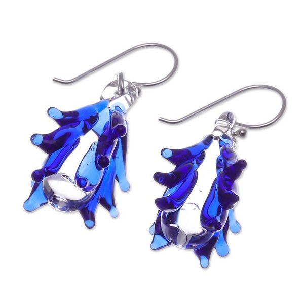 Alternate image for Tree-Inspired Handblown Glass Dangle Earrings in Royal Blue Royal Blue Tree