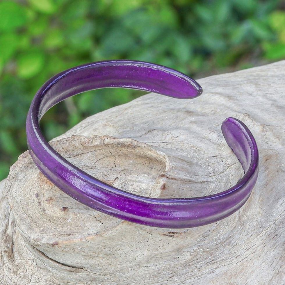 Handcrafted Modern Leather Cuff Bracelet in Purple 'Simply Wise'
