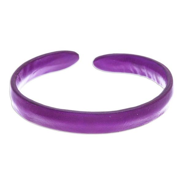 Alternate image for Handcrafted Modern Leather Cuff Bracelet in Purple Simply Wise