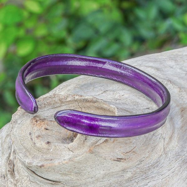 Alternate image for Handcrafted Modern Leather Cuff Bracelet in Purple Simply Wise
