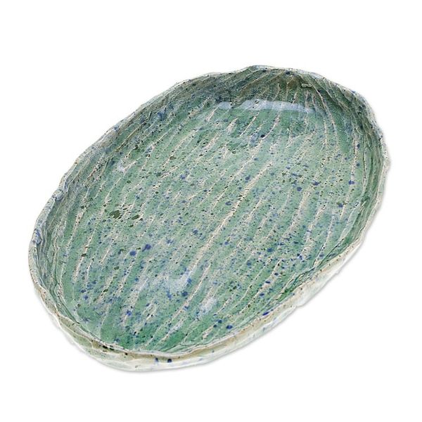 Alternate image for Ocean-Inspired Blue Oval Celadon Ceramic Appetizer Plate Waves of Elegance