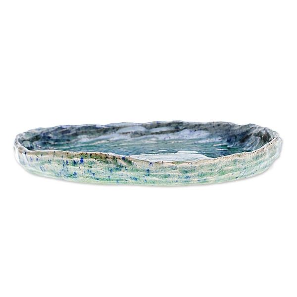 Alternate image for Ocean-Inspired Blue Oval Celadon Ceramic Appetizer Plate Waves of Elegance