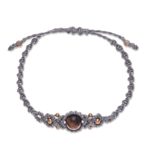 Alternate image for Thai Handcrafted Grey Tigers Eye Macrame Pendant Bracelet Sole Power