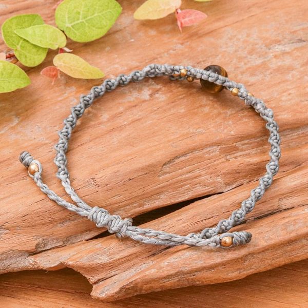 Alternate image for Thai Handcrafted Grey Tigers Eye Macrame Pendant Bracelet Sole Power
