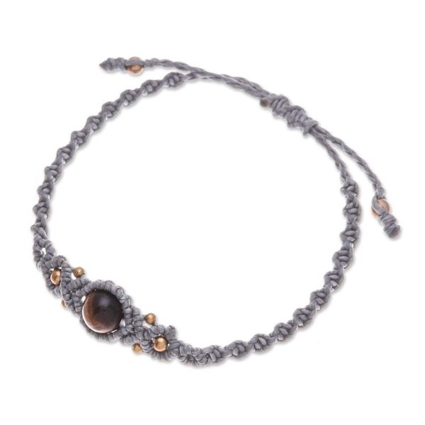 Alternate image for Thai Handcrafted Grey Tigers Eye Macrame Pendant Bracelet Sole Power