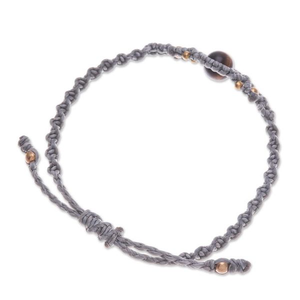 Alternate image for Thai Handcrafted Grey Tigers Eye Macrame Pendant Bracelet Sole Power