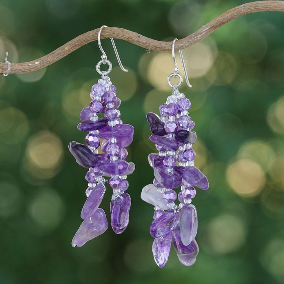 Purple-Toned Amethyst and Glass Beaded Waterfall Earrings 'Wise Jewels'