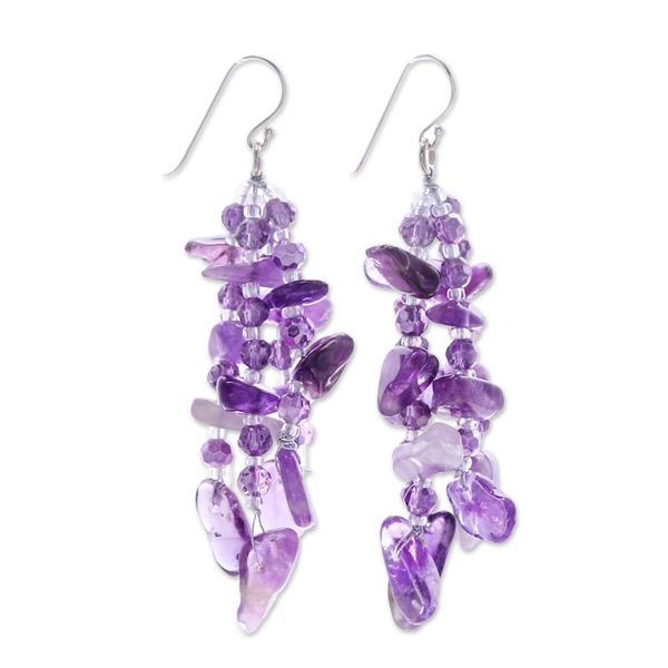 Alternate image for Purple-Toned Amethyst and Glass Beaded Waterfall Earrings Wise Jewels