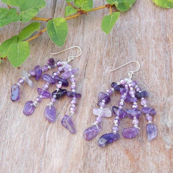 Alternate image for Purple-Toned Amethyst and Glass Beaded Waterfall Earrings Wise Jewels