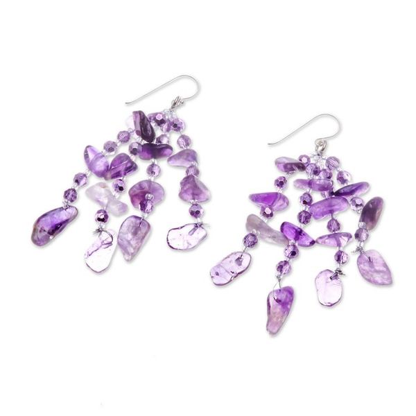 Alternate image for Purple-Toned Amethyst and Glass Beaded Waterfall Earrings Wise Jewels